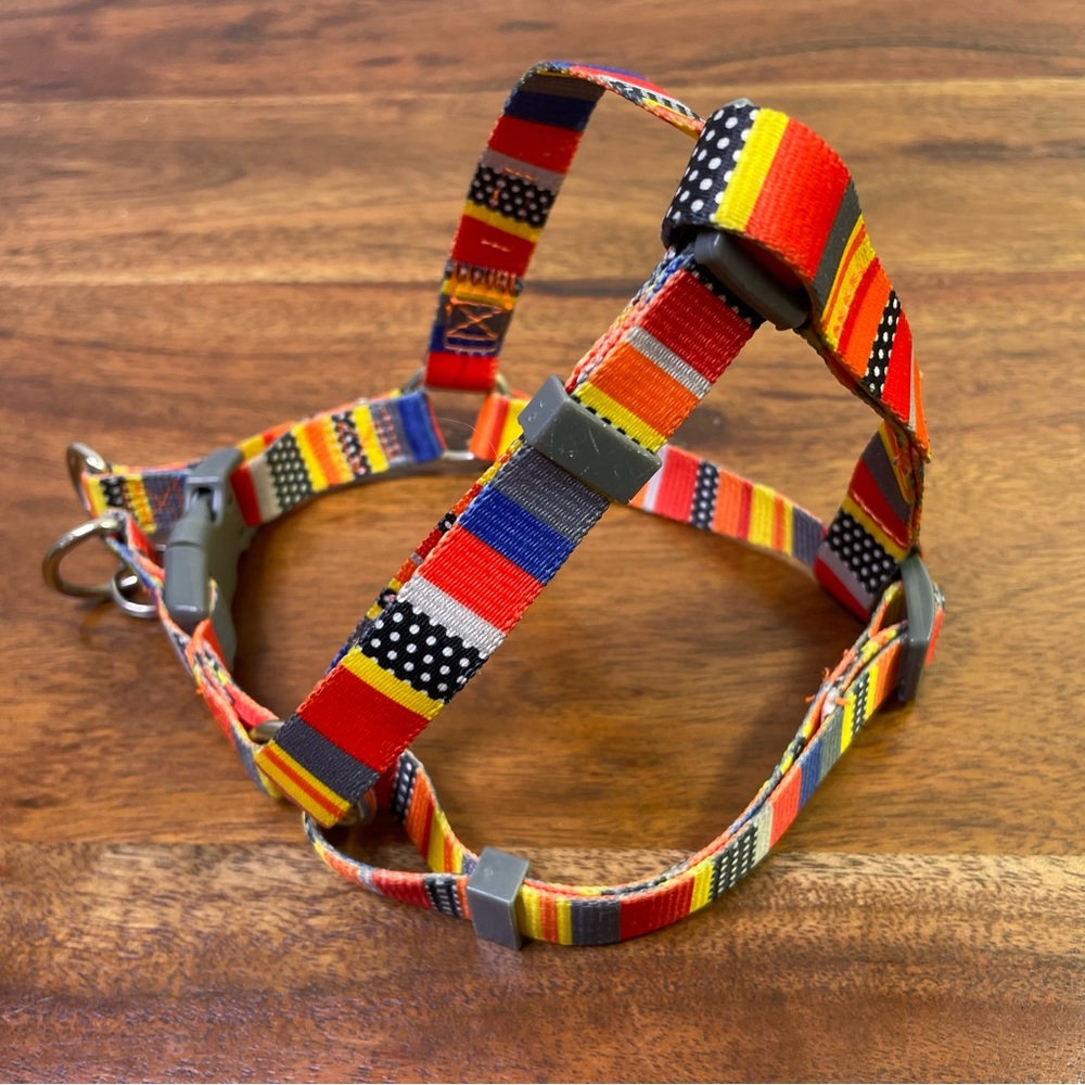 Blueberry Pet Step In Canvas Dog Harness Orange Yellow Gray Blue Stripes